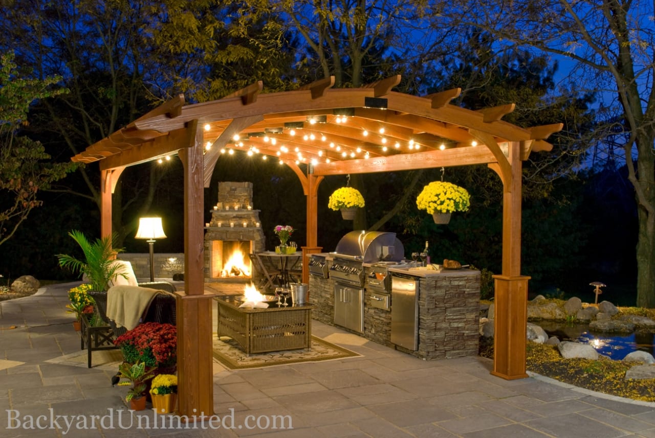 Arched wooden pergola.